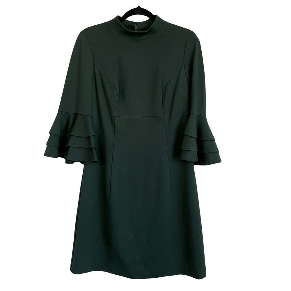 TRINA TURK Womens Dylan Ponte Ruffle Bell Sleeve Dress Emerald Green Size 8